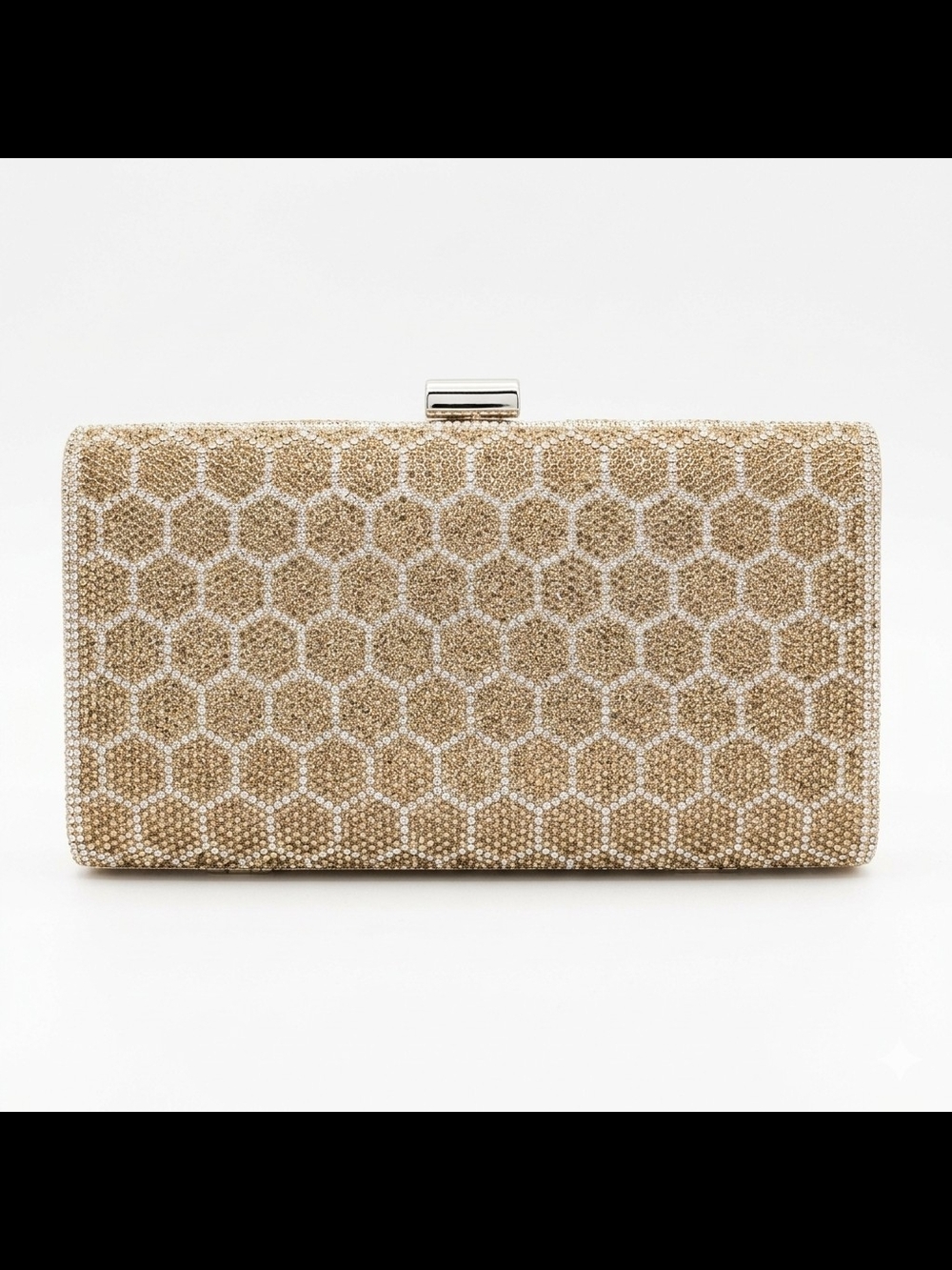 Gold Hex Pattern Crystal Clutch - Women Bags